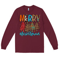 Burgundy merry christmas trees Long Sleeve Tee - MaliasSmallBusiness