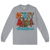 Heather Grey merry christmas trees Long Sleeve Tee - MaliasSmallBusiness