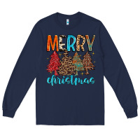 Navy merry christmas trees Long Sleeve Tee - MaliasSmallBusiness