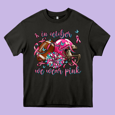 In October We Wear Pink Football Heavy Core Tee Designed By Adodesignshop