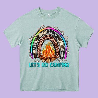 Let's Go Camping Rainbow Heavy Core Tee Designed By Jahusdesignshop