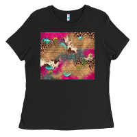Black pink glitter leopard sunflower gemstone Ladies Tee - JahusDesignShop
