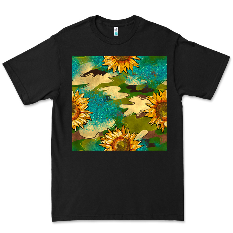 Camouflage Turquoise Glitter Sunflowers Seamless Pattern Premium Tee by BundleAndBundleShop | Teevron
