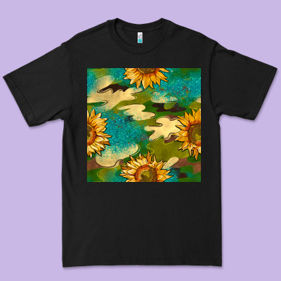 Camouflage Turquoise Glitter Sunflowers Seamless Pattern Premium Tee Designed By Bundleandbundleshop