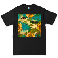 Black camouflage turquoise glitter sunflowers seamless pattern Premium Tee - BundleAndBundleShop