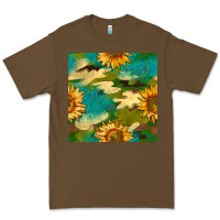Cacao camouflage turquoise glitter sunflowers seamless pattern Premium Tee - BundleAndBundleShop
