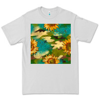 Dove Grey camouflage turquoise glitter sunflowers seamless pattern Premium Tee - BundleAndBundleShop