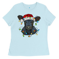 Baby Blue christmas baby black angus calf with lights Ladies Tee - RanaPortraitStore