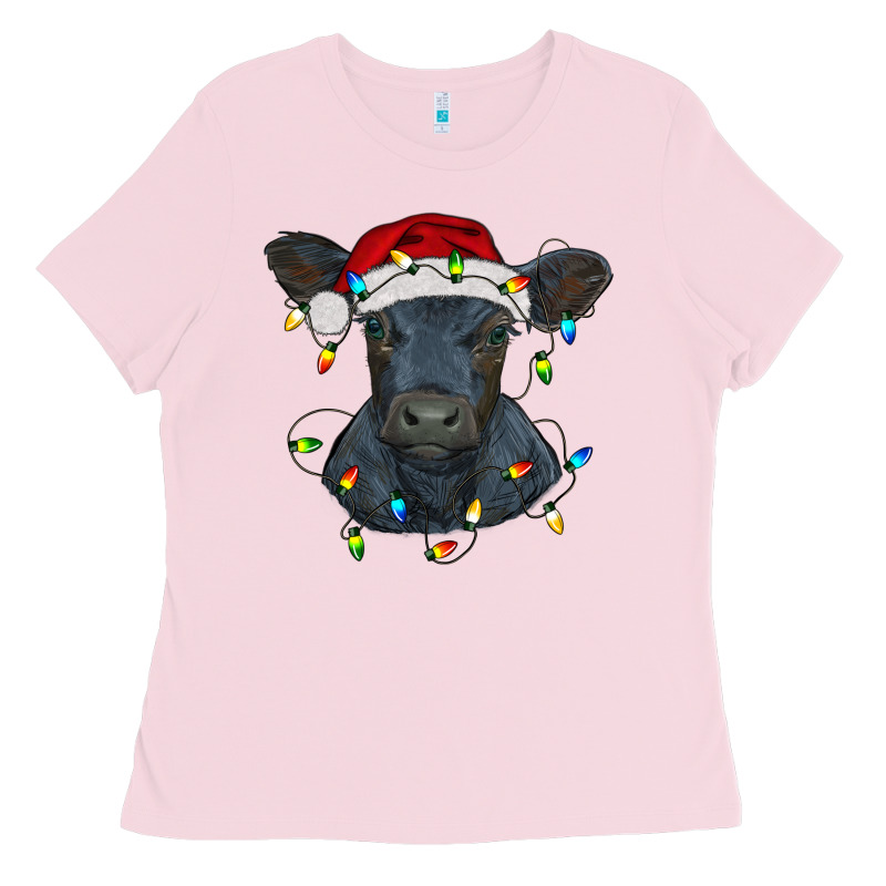 Christmas Baby Black Angus Calf With Lights Ladies Tee by RanaPortraitStore | Teevron