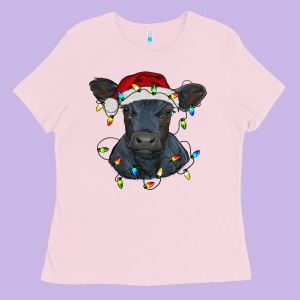 Christmas Baby Black Angus Calf With Lights Ladies Tee Designed By Ranaportraitstore