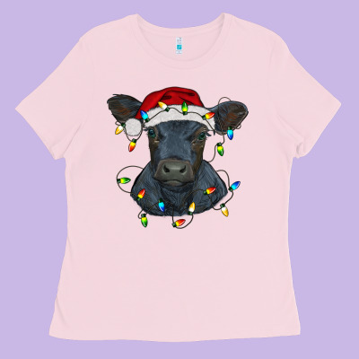 Christmas Baby Black Angus Calf With Lights Ladies Tee Designed By Ranaportraitstore