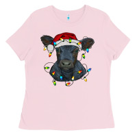 Bubblegum Pink christmas baby black angus calf with lights Ladies Tee - RanaPortraitStore