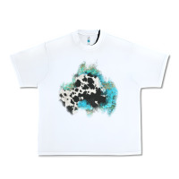 White cowhide turquoise patch Urban Heavy Tee - AdoDesignShop