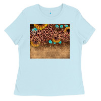 Baby Blue leopard glitter sunflower gemstone Ladies Tee - JahusDesignShop