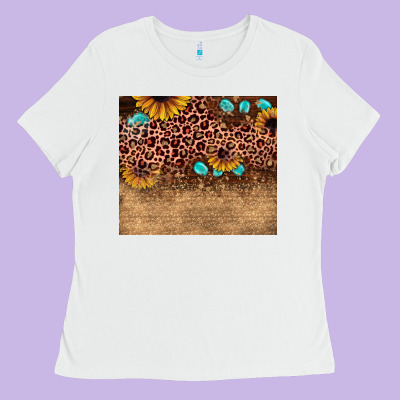 Leopard Glitter Sunflower Gemstone Ladies Tee Designed By Jahusdesignshop