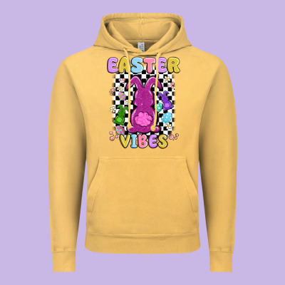 Easter Vibes Peep Faux Sequin Vintage Hoodie Designed By Maliassmallbusiness