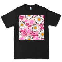 Black breast cancer awareness with daisy and heart seamless pattern Premium Tee - BundleAndBundleShop
