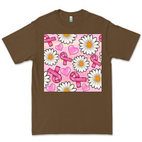 Cacao breast cancer awareness with daisy and heart seamless pattern Premium Tee - BundleAndBundleShop