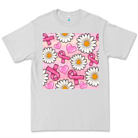 Dove Grey breast cancer awareness with daisy and heart seamless pattern Premium Tee - BundleAndBundleShop