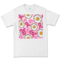 White breast cancer awareness with daisy and heart seamless pattern Premium Tee - BundleAndBundleShop
