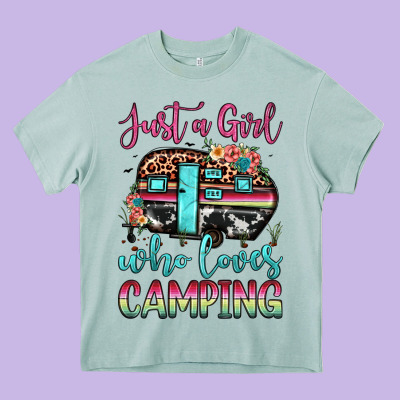 Just A Girl Who Loves Camping Heavy Core Tee Designed By Jahusdesignshop