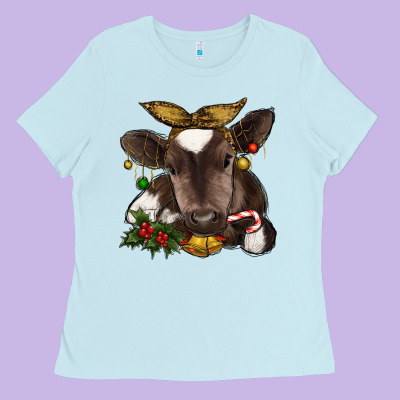 Christmas Baby Cow Ladies Tee Designed By Ranaportraitstore
