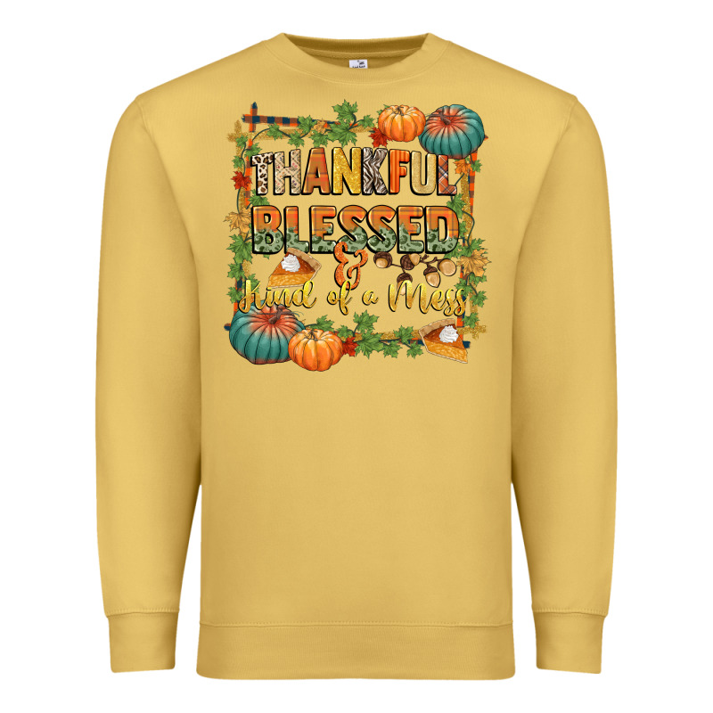 Thankful Blessed And Kind Of A Mess Premium Sweatshirt by CowGirlArtShop | Teevron