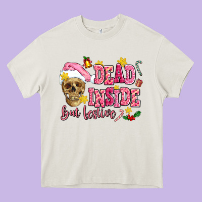 Dead Inside But Festive Heavy Core Tee Designed By Adodesignshop