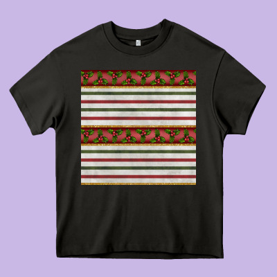 Christmas Mistletoe And Stripes Seamless Pattern Heavy Core Tee Designed By Bundleandbundleshop