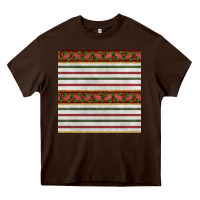 Chocolate Brown christmas mistletoe and stripes seamless pattern Heavy Core Tee - BundleAndBundleShop
