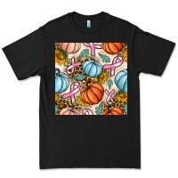 Black breast cancer awareness with pumpkin and leopard seamless pattern Premium Tee - BundleAndBundleShop