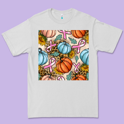 Breast Cancer Awareness With Pumpkin And Leopard Seamless Pattern Premium Tee Designed By Bundleandbundleshop