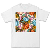 White breast cancer awareness with pumpkin and leopard seamless pattern Premium Tee - BundleAndBundleShop