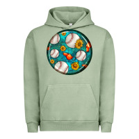 Pigment Oil Green baseball with sunflower round earrings Urban Hoodie - BundleAndBundleShop