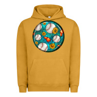 Pigment Peanut Butter baseball with sunflower round earrings Urban Hoodie - BundleAndBundleShop