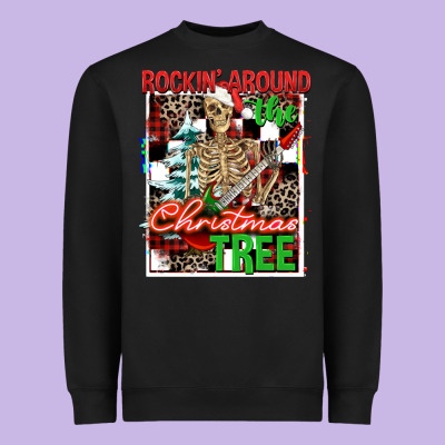 Rockin' Around The Christmas Tree Skeleton Heavyweight Sweatshirt Designed By Nancycooperartshop