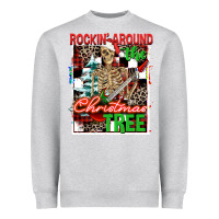Heather Grey Rockin' around the Christmas tree skeleton Heavyweight Sweatshirt - NancyCooperArtShop