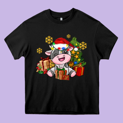 Little Cute Christmas Cow Heavy Core Tee Designed By Adodesignshop
