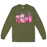 Army Green pink christmas snowman coffee cups Long Sleeve Tee - MaliasSmallBusiness