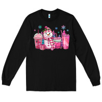 Black pink christmas snowman coffee cups Long Sleeve Tee - MaliasSmallBusiness