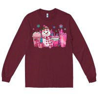 Burgundy pink christmas snowman coffee cups Long Sleeve Tee - MaliasSmallBusiness
