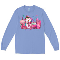Colony Blue pink christmas snowman coffee cups Long Sleeve Tee - MaliasSmallBusiness