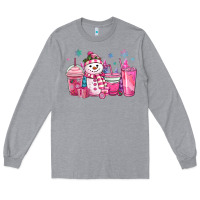 Heather Grey pink christmas snowman coffee cups Long Sleeve Tee - MaliasSmallBusiness
