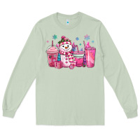 Matcha pink christmas snowman coffee cups Long Sleeve Tee - MaliasSmallBusiness