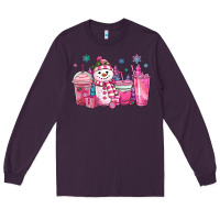 Plum pink christmas snowman coffee cups Long Sleeve Tee - MaliasSmallBusiness