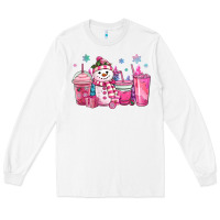 White pink christmas snowman coffee cups Long Sleeve Tee - MaliasSmallBusiness