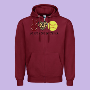 Peace Love Softball Zipper Hoodie Designed By Bettercallsaul
