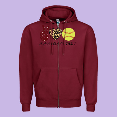 Peace Love Softball Zipper Hoodie Designed By Bettercallsaul