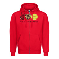 Red Peace Love Softball Zipper Hoodie - Bettercallsaul