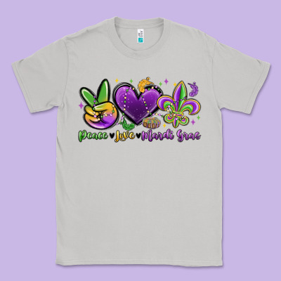 Peace Love Mardi Gras Classic Tee Designed By Maliassmallbusiness